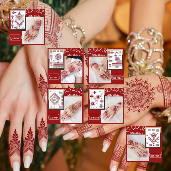Temporary Waterproof Bridal Henna Sticker Pairs - Select from 6 Designs of Imported Mehndi Style Tattoo Sheets