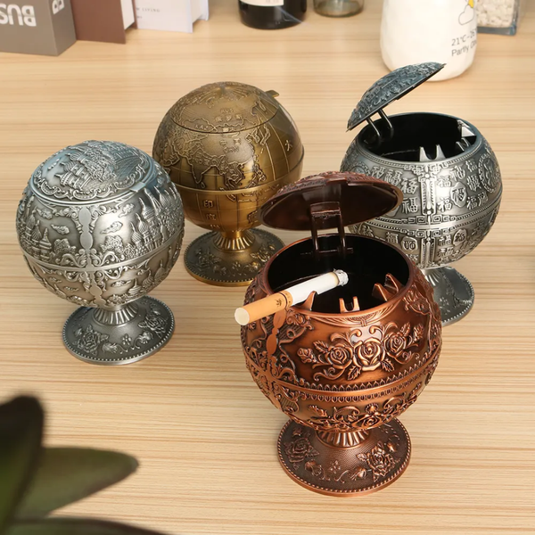 Windproof Metal Ashtray - Removable Flip-Top