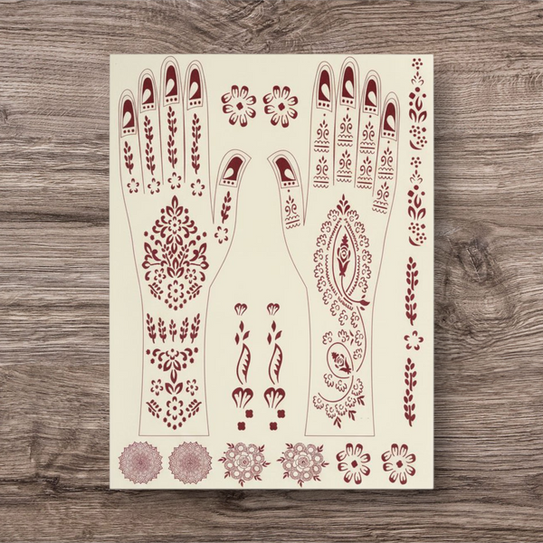 Bridal Henna (Mehndi) Sticker Sheet - Jumbo Size Double Sided Hand and Arm Patterns