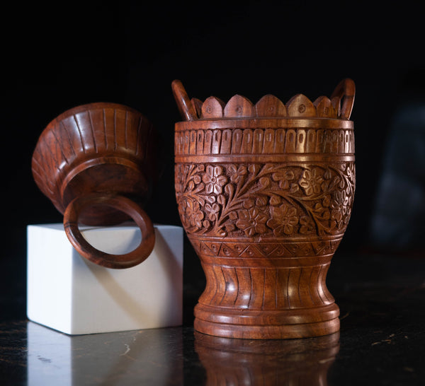 Hand Carved Wooden Urn