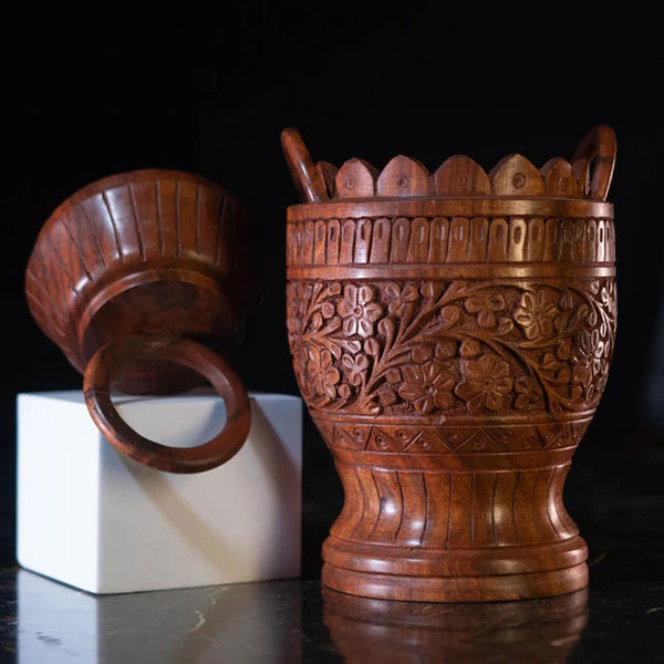 Hand Carved Wooden Urn