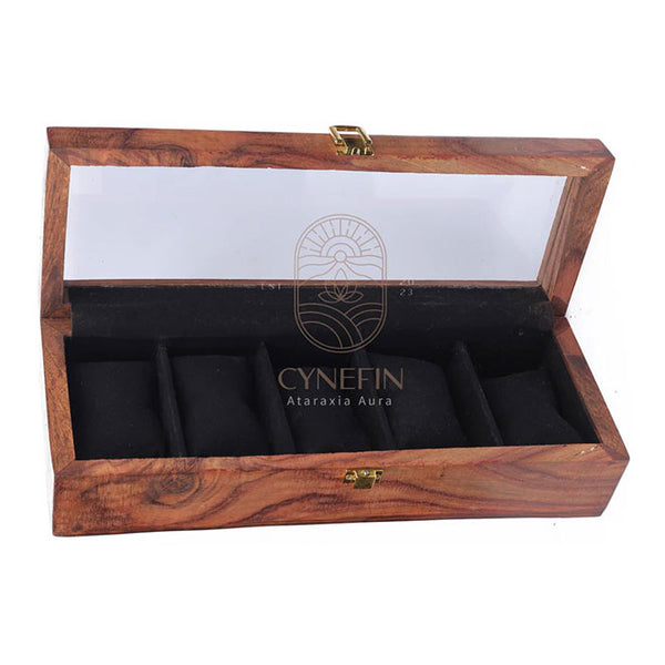 Wooden Watch Winder - 5-Segment Cushioning with Glass Cover