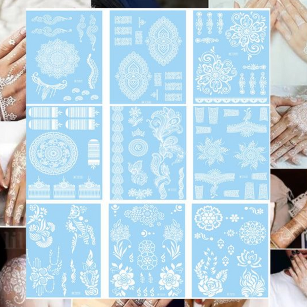 White Waterproof Mehndi Stickers – Select from 9 Elegant Henna Tattoo Designs