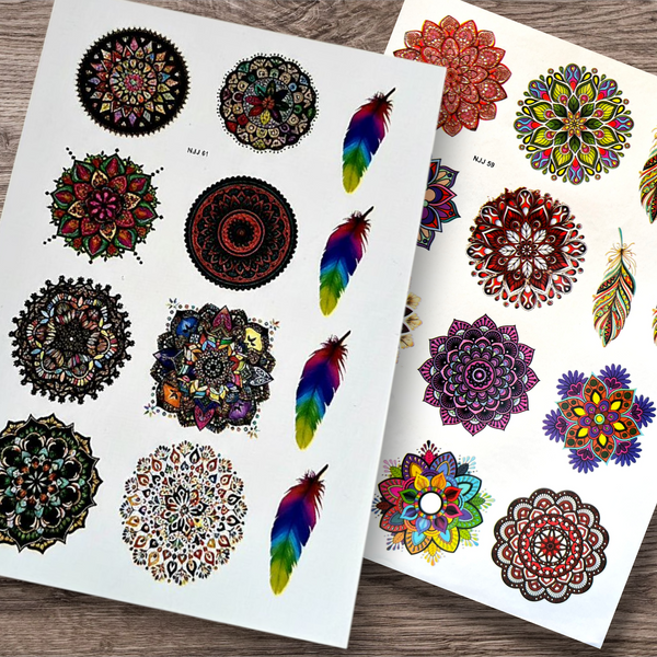 Multicolour Tattoo Sticker Sheets - Vibrant Temporary Henna Stickers
